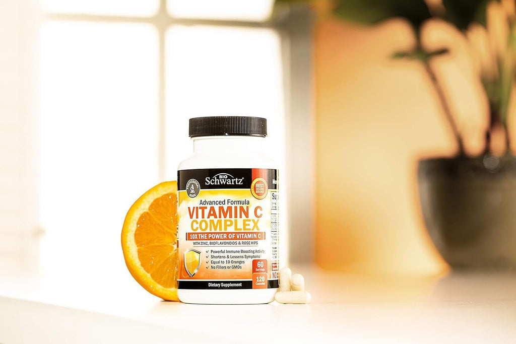 BioSchwartz Vitamin C Complex Supplement - Vitamin C 1000mg Capsules with Rose HIPS Zinc and Citrus Bioflavonoids for Immune Health, Cellular Energy, Collagen Production, 120 Count (60 Day Supply)