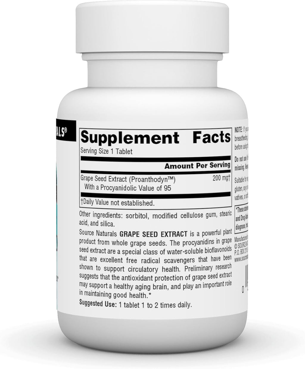 Source Naturals Proanthodyn Grape Seed Extract, Free Radical Protection* - 200 mg - 60 Tablets