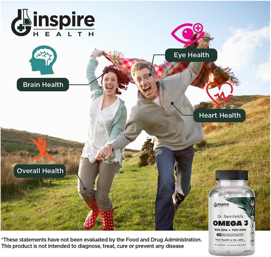 The Very Best Vegan Omega 3 Supplement - 120 Capsules - Algae Omega 3 Vegetarian Supplement - Plant Based Fish Oil Alternative - EPA DHA Supplement - Made in The USA - Heart Stress Relief Dr. Seinfeld
