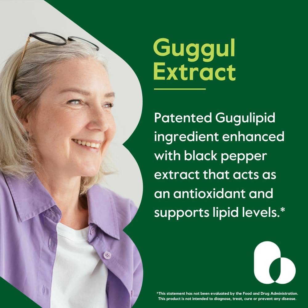 Guggul Extract 500mg (120 Vegetarian Capsules) - Backed by Clinical Research, Patented and Standardized, Enhanced by Bioperine - No Fillers - No Stearates - Vegan - Non GMO - Gluten Free