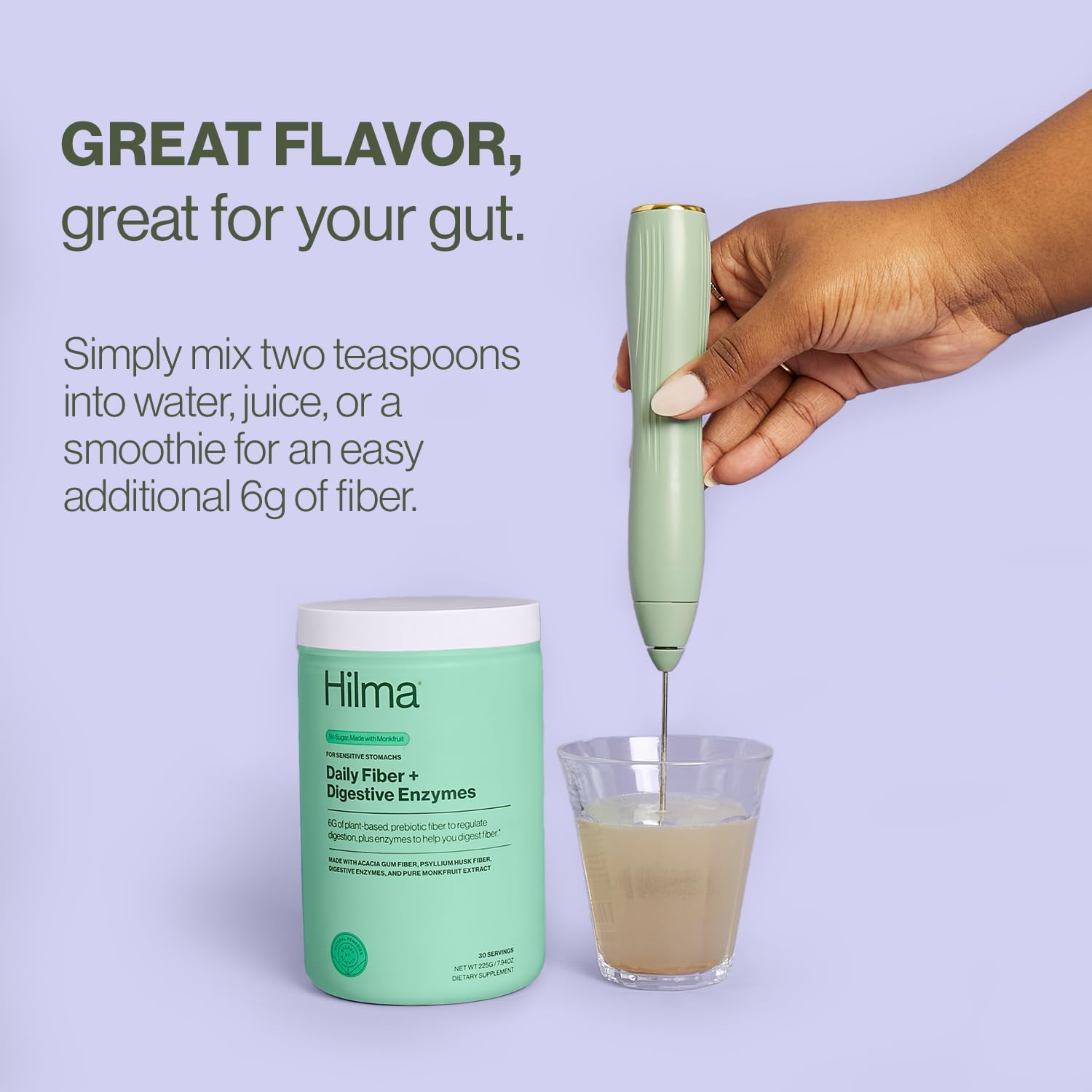 Hilma Daily Fiber and Digestive Enzymes, Fiber Supplement Powder with Prebiotics and Enzymes Formulated with Psyllium Husk and Acacia, Gluten Free, Vegan, FSA Eligible, Digestive Support, 30 Servings
