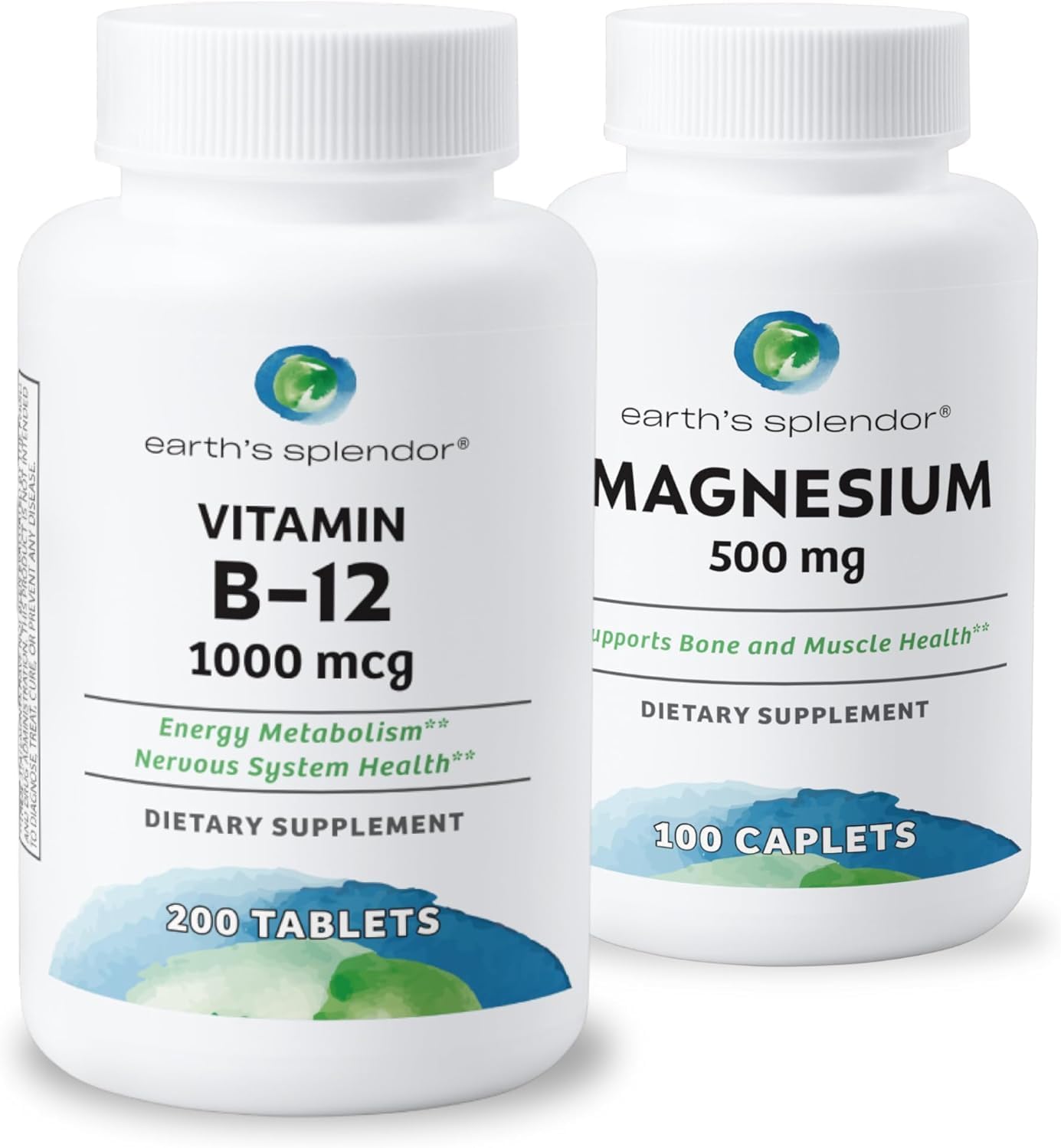 Earth's Splendor Energy + Muscle Support Energy Supplements: Vitamin B12 & Magensium, Gluten & Wheat Free, No Artificial Flavors & Preservative: Helps Metabolism, Bone & Muscle Health