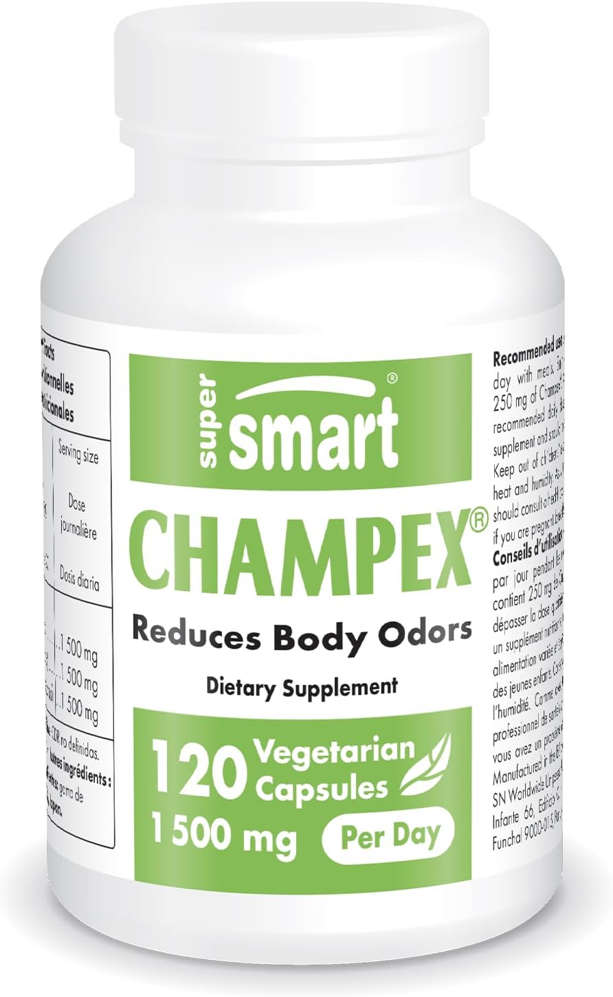 Supersmart - Champex Mushroom (Agaricus Bisporus Extract) 1500 mg per Day - Body Odor & Bad Breath Supplement - Internal Deodorizer | Non-GMO & Gluten Free - 120 Vegetarian Capsules