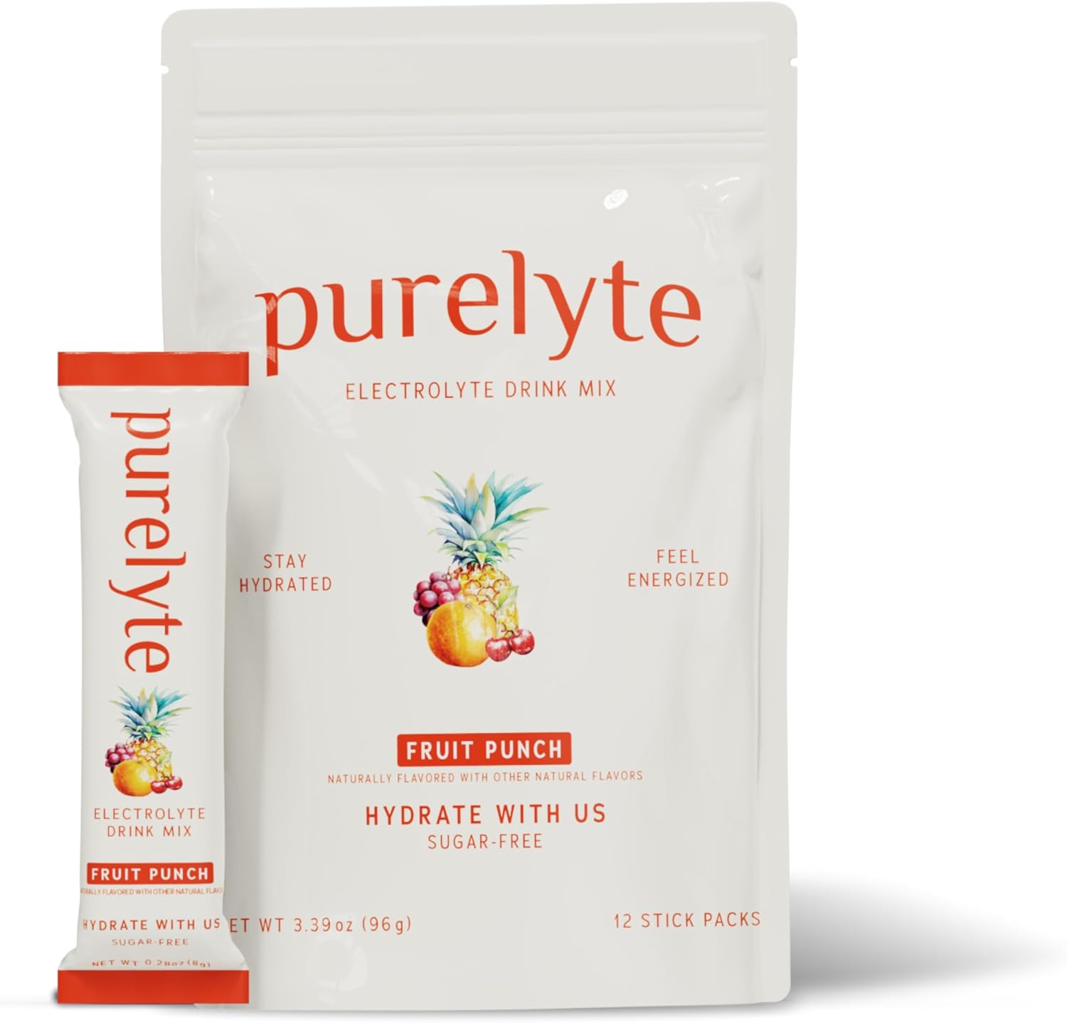 Electrolyte Drink Mix – Sugar-Free Hydration Powder Packets – Clean Electrolytes with Trace Minerals – Keto, Vegan, Gluten-Free – No Artificial Sweeteners – 12 Sticks – Fruit Punch