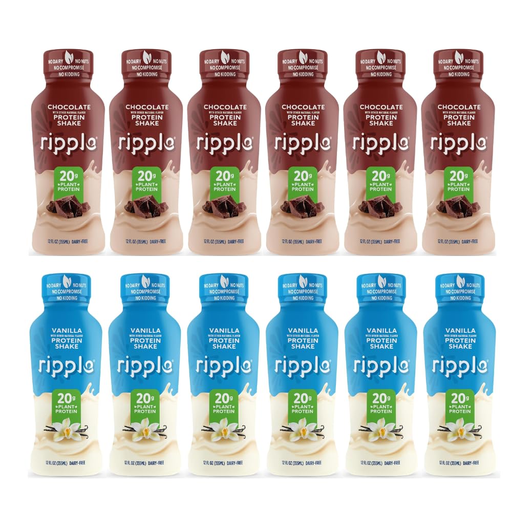 Ripple 12 oz Protein Shakes (12 Fl Oz (Pack of 12), Variety Pack (Chocolate and Vanilla))