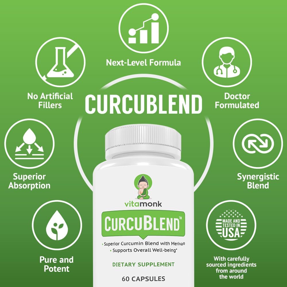 VitaMonk Turmeric and Ginger Complex with Meriva, Grape Seed, Boswellia Extract, Cat’s Claw and More - Ginger and Turmeric Supplements for Overall Health, Wellness and Immune Support - 60 Caps