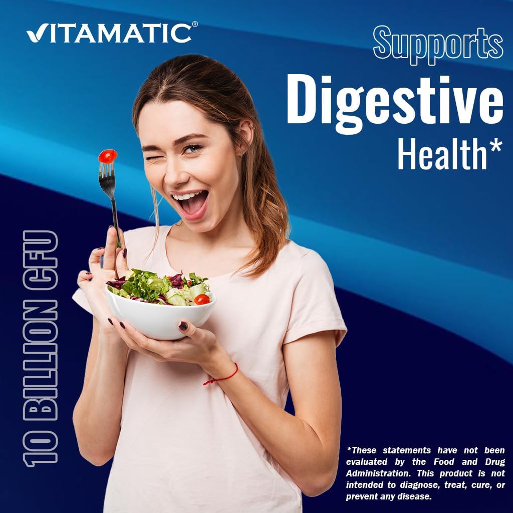 Vitamatic Acidophilus Probiotic - 10 Billion CFU - 5X Potency - Daily Probiotic Supplement, Supports Digestive Health - 120 Tablets (Pack of 2)