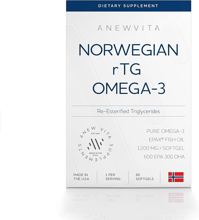Norwegian rTG Omega 3 Fish Oil for Brain & Heart Boost, Triglyceride Fish Oil Omega 3 Supplements, 300 DHA 600 EPA Omega 3 Softgels Essential Fatty Acids for Eyes, Skin & Joints, 1200mg, 60 Servings