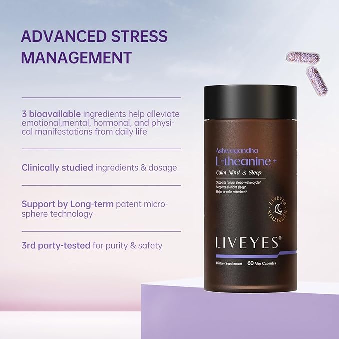 L-Theanine Supplement with NADH – Calm Mood & Relax, Rest - Ashwagandha for Women Sleep Support - 60 Capsules