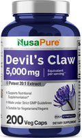 NusaPure Devil's Claw 20:1 Extract, 250 mg Equivalent to 5000mg, 200 Veggie Capsules, Concentrated Root Extract, Devils Claw Herbal Supplement, Non-GMO, Vegan Supplement
