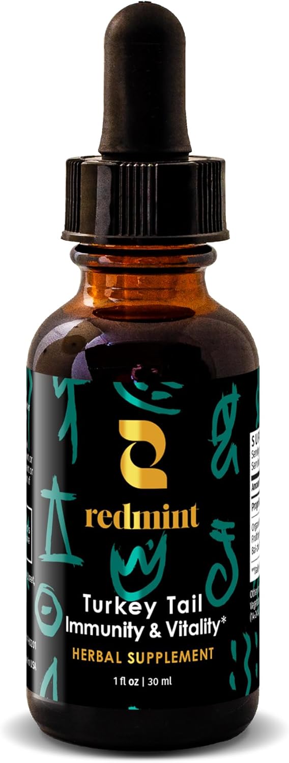 Redmint Turkey Tail Mushroom Herbal Tincture -Immunity & Vitality | Rooted in Ancient TCM Wisdom | Turkey Tail Extract for Immune Support and Digestive Health | Organic Mushroom Supplement | 1 Fl oz