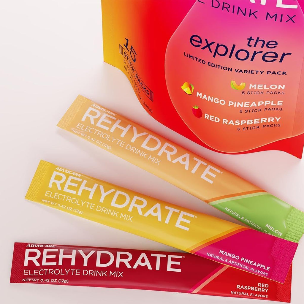 AdvoCare Rehydrate Electrolyte Drink Mix - Hydration & Recovery Drink with Sodium, Potassium & More - 15 Servings - Variety Pack