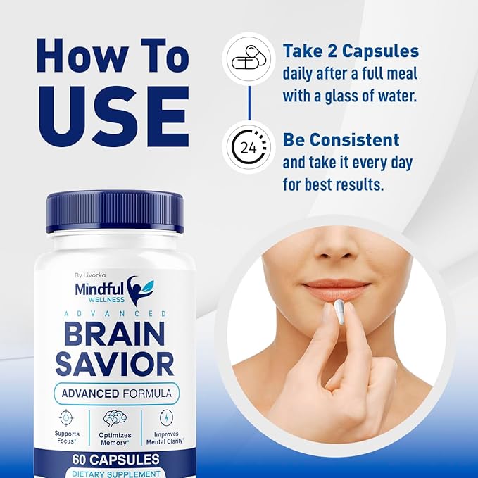 (2 Pack) Mindful Wellness Advanced Brain Savior Capsules, Official Mindful Wellness Supplement Pills, Mindful Wellness Support Capsules Premium Formula - All Natural Pills, 120 Capsules for 2 Months