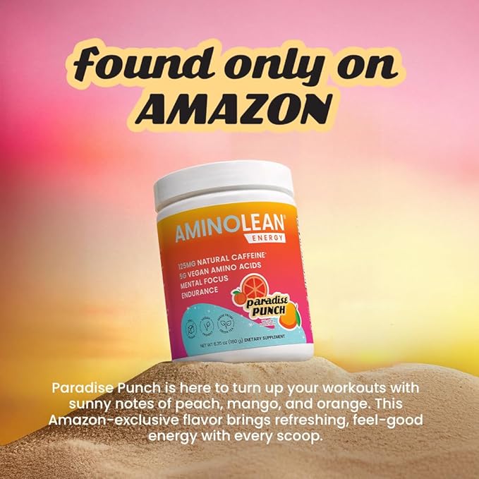 AminoLean Pre Workout Powder, Amino Energy with Vegan BCAA Amino Acids & Natural Caffeine, Preworkout Boost for Men & Women, Paradise Punch