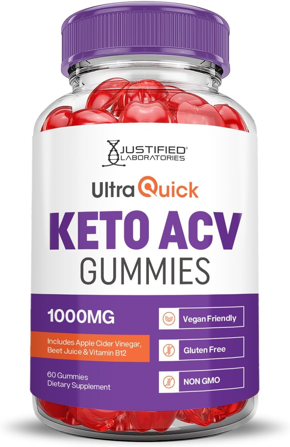 Justified Laboratories (3 Pack Ultra Quick Keto ACV Advanced Formula 1000MG Apple Cider Vinegar Formulated with Pomegranate Beet Juice Powder B12 Vegan Non GMO 180 Gummies