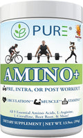 PURE Amino+ Drink Mix, Fruit Splash, 9 Essential Amino Acids, L-Arginine, L-Citrulline, 501g, 30 Servings, Premium Wellness Supplement