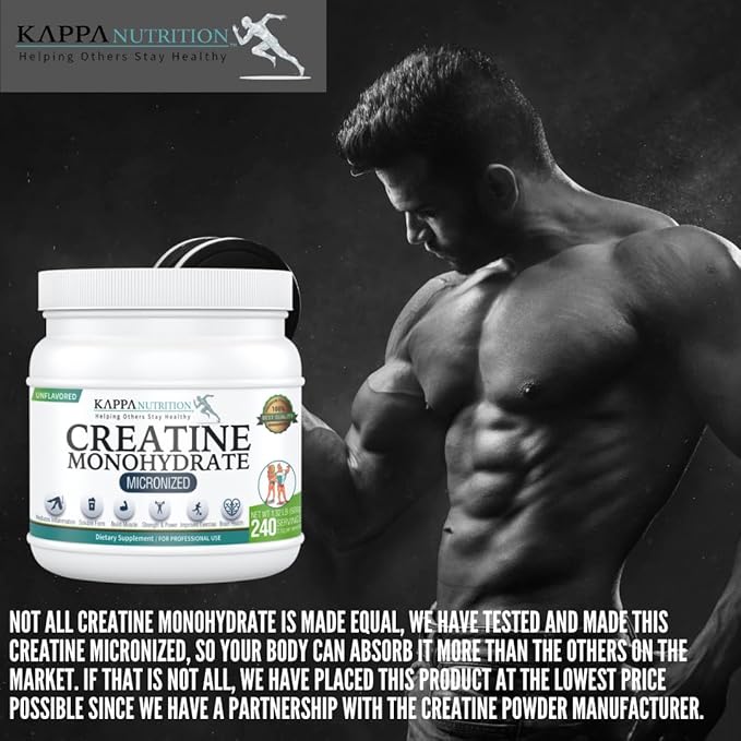 Kappa Nutrition Creatine Monohydrate Powder, Pure Amino Acid Formula, Supports Muscle Strength, Cellular Energy & Mental Focus* Gluten-Free, Keto, 2.25g per Scoop, 240 Servings, Net Wt. 1.32 LB (600g)