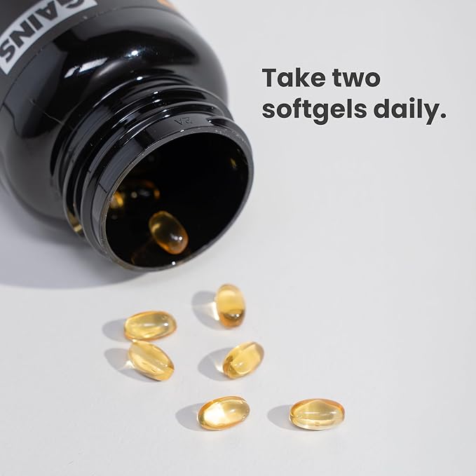 Gains in Bulk D3 K2 Supplement, Vitamin D3 5000 IU, Vitamin K2 100 Mcg, Vitamin A 5000 IU, Algae Oil with Omega 3, Wellness Support for Men & Women, Gluten Free, Vegan, Non GMO, 60 Softgels