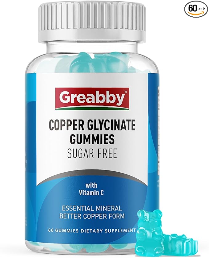 Copper Glycinate Gummies, 2mg Chelated Copper with Vitamin C, High Absorption Copper Supplements for Women 25-44, Immune, Energy, Skin & Bone Health, 60 Count