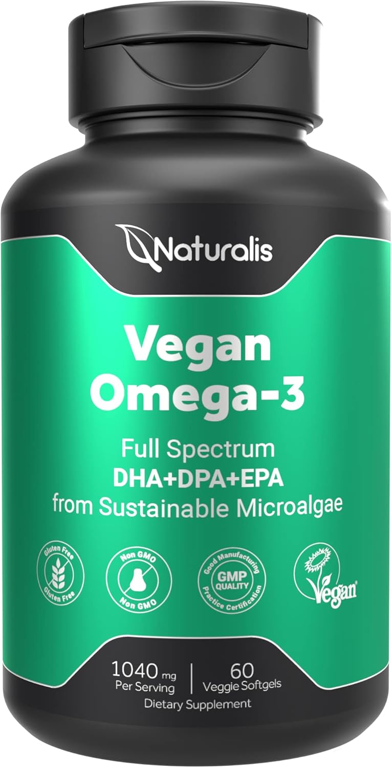 Vegan Omega 3 DHA, EPA & DPA from Algae | Vegan Society Certified, Sustainably Sourced, True Full Spectrum | 60 Veggie Softgels (Carrageenan Free)