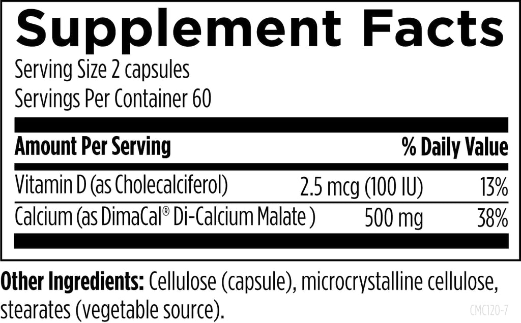 Designs for Health Calcium Malate - 500mg Calcium Malate Chelate + Vitamin D (D3) Bone Support Supplement for Women + Men - Non-GMO Calcium Pills (120 Capsules)