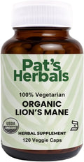 Pat's Herbals Organic Lion’s Mane Capsules | 120 Count | 1000 mg Pure Lion’s Mane | Vegan & Non-GMO