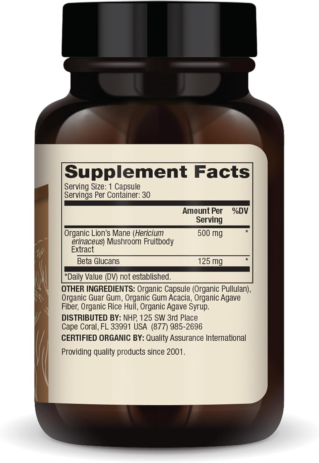 Dr. Mercola Organic Lion's Mane Mushroom Extract, 30 Capsules 500 mg Organic Lion's Mane, Non-GMO, Gluten Free, Soy Free