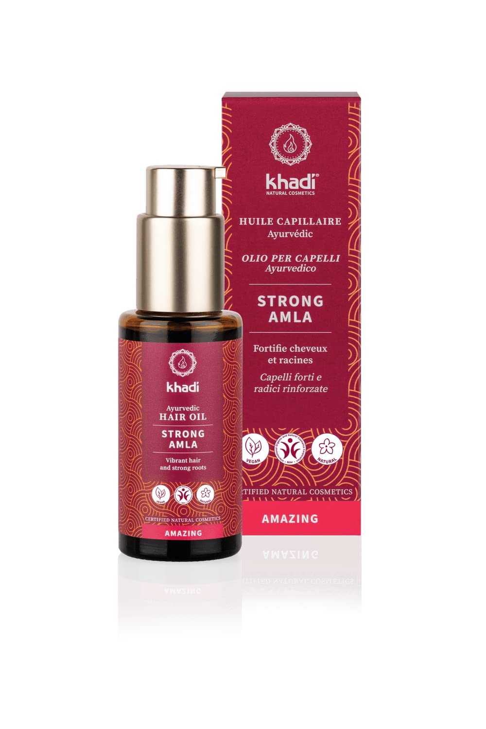 khadi STRONG AMLA hair oil, 100% natural, herbal, vegan, promotes growth, prevents hair loss & gray hair, strengthens roots, silicone-free, Ayurvedic hair care, organic beauty 1.69oz