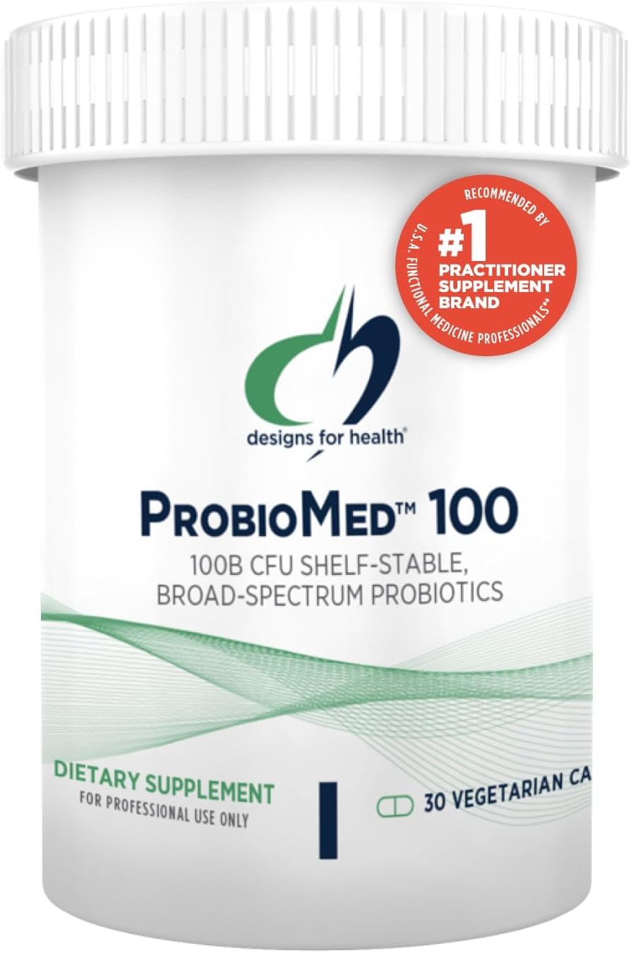 Designs for Health ProbioMed 100 - Probiotics for Digestive Health - 10 Strains with Lactobacillus Acidophilus Probiotic + Lactobacillus Rhamnosus - Gut Health + Immune Support Supplement (30 Caps)