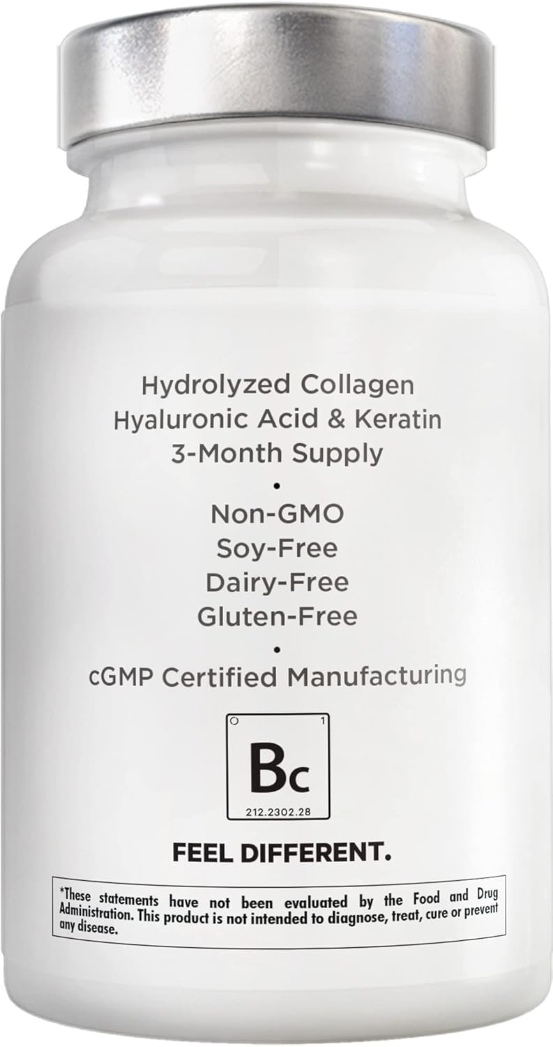 Amen Biotin Collagen Vitamins+ 10,000 mcg Biotin Supplement - Hydrolyzed Collagen, Vitamins C & E, Folate, Hyaluronic Acid, Keratin, MSM, Saw Palmetto - 3-Month Supply - Non-GMO - 90 Capsules