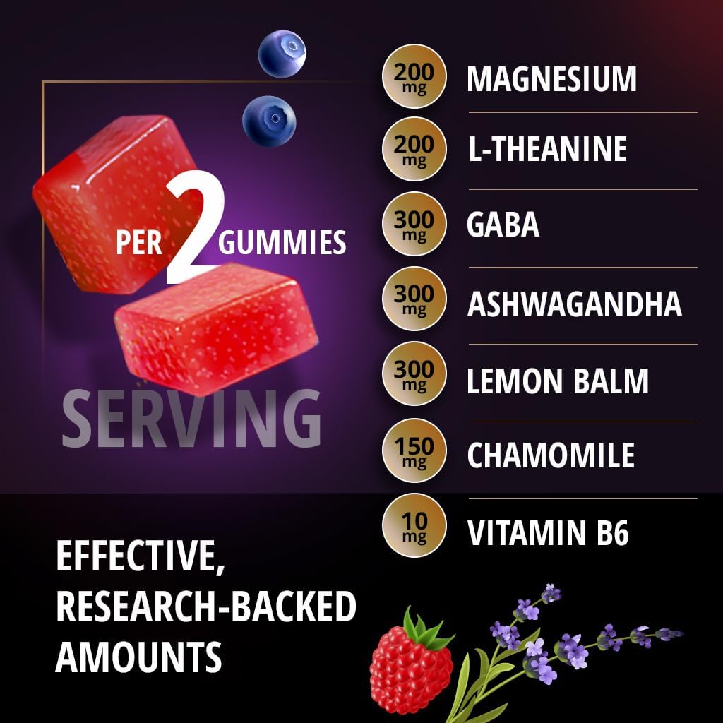 Zen-7 Calm & Focus Gummies – Sugar-Free Stress & Mood Support – Ashwagandha, L-Theanine, GABA, Lemon Balm, Chamomile, Magnesium & B6 – Berry Lavender Flavor – 60 Vegan Gummies