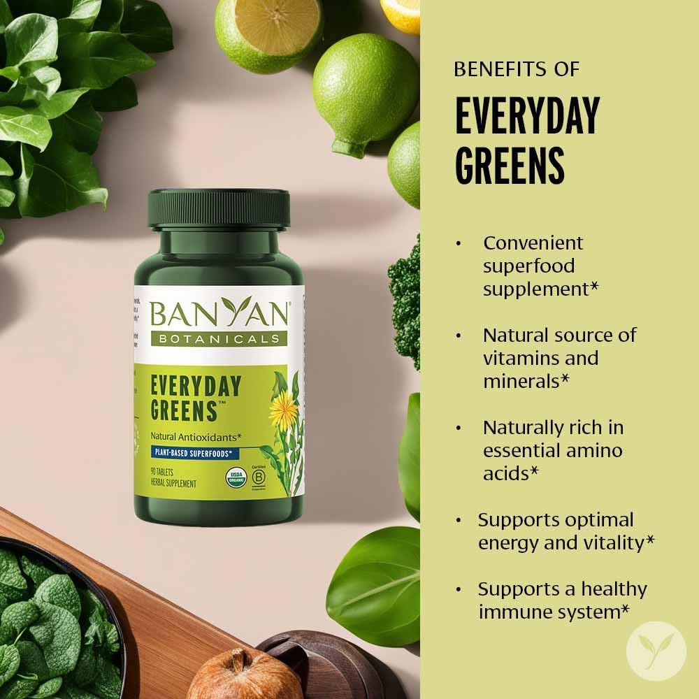 Banyan Botanicals Everyday Greens – Organic Superfood Tablets – Natural Source of Vitamins, Minerals & Antioxidants – Supports Optimal Energy & Health* – 90 Tablets – Non-GMO Sustainably Sourced Vegan