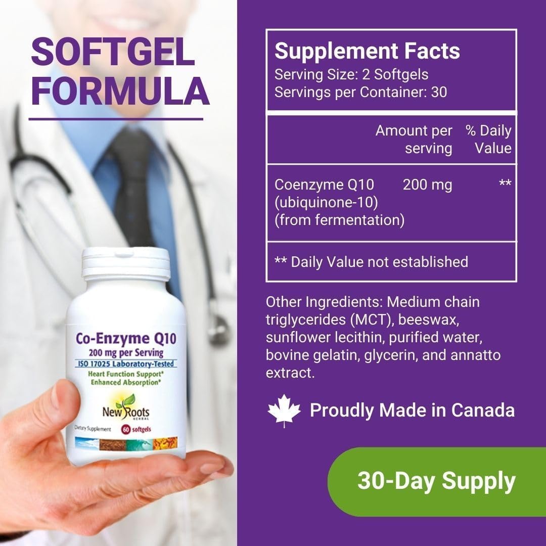 NEW ROOTS HERBAL CoQ10 Supplement Coenzyme Q10 (60 Softgels) 200 mg | Naturopathic Doctor Formulated for Heart Health & Energy Support | Made with Natural Fermentation