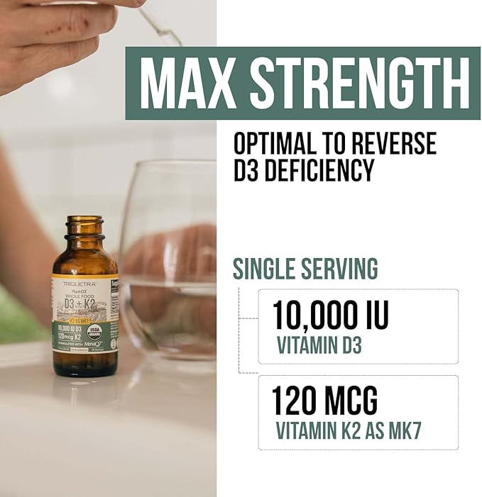 Organic Plant D3 K2 vitamin 10000 iu - AllTrans MK7 from MenaQ7 (120 mcg K2) - 100% Organic & Plant-Based Sublingual D3 Drops 10,000 iu (Cholecalciferol), Vegan - Supports Immunity, Bone, Brain 3-Pack