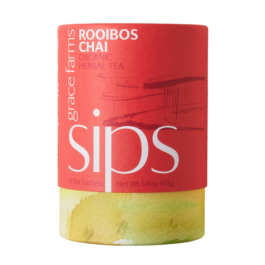 Grace Farms ROOIBOS CHAI Herbal Tea (16 Pyramid Sachets) | Healthy and Caffeine Free | Organic, Fair Trade and Kosher Certified | Gives Back 100% of Profits
