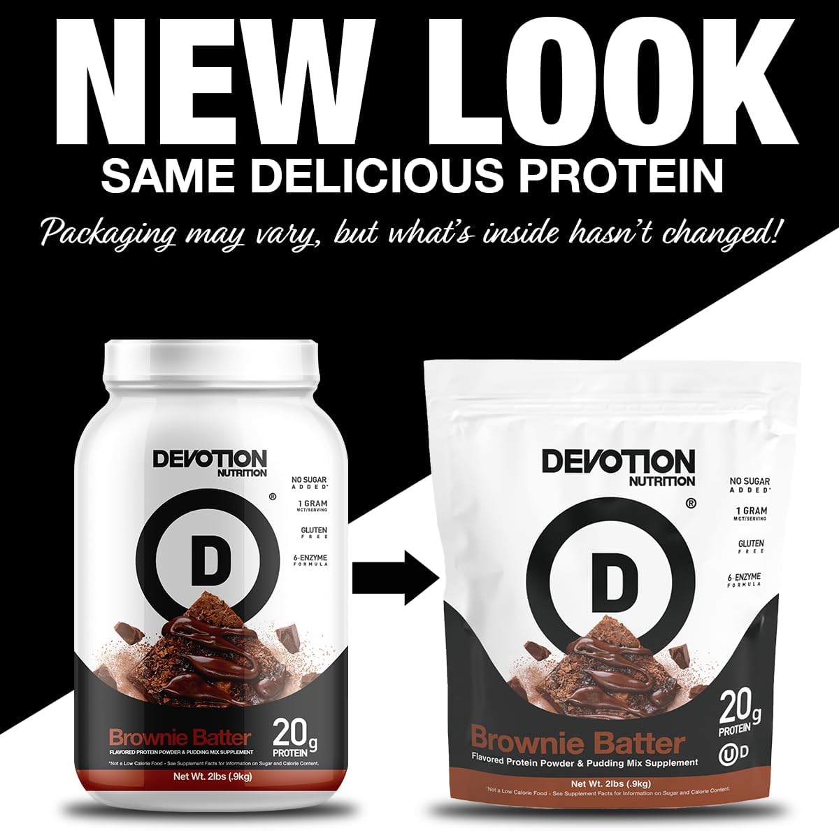 Devotion Nutrition Protein Powder Brownie Batter – 20g Whey Isolate & Casein Protein Blend – No Added Sugar, Low Carb, Gluten-Free, Keto-Friendly, 1g MCT, Kosher – 2lb Pouch