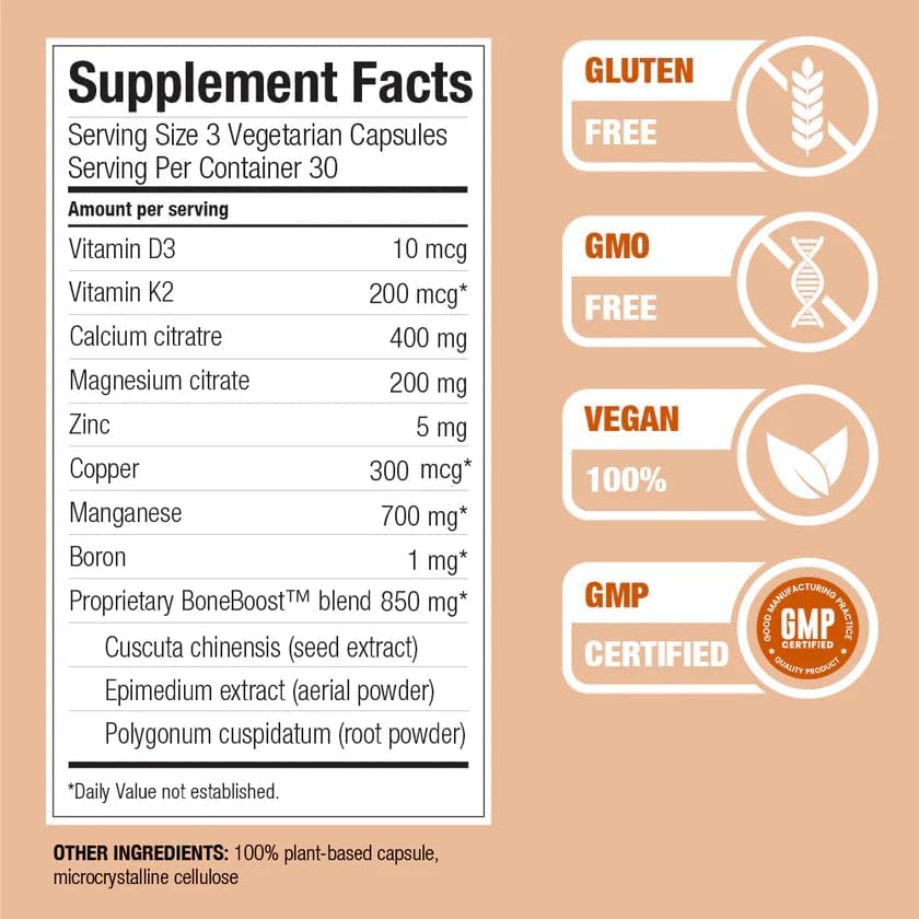 BoneBoost, Natural Bone Health Supplement, 60 Capsules, Manufactured in USA, Non GMO, Gluten Free