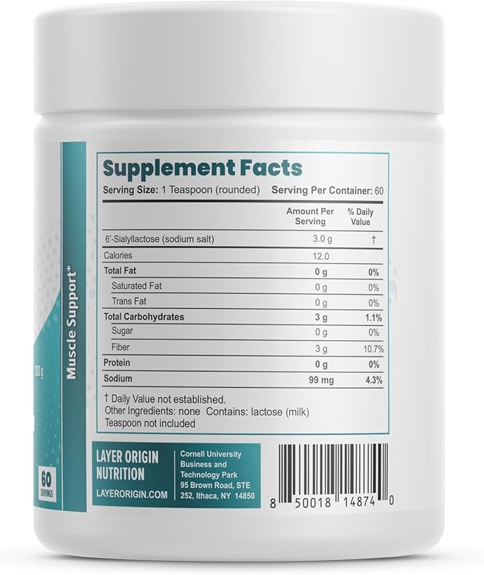 Layer Origin 6'-Sialyllactose (6'-SL HMO) for Muscle Health, GNE, Strength & Performance Support – Fast Recovery, Reduced Fatigue, 3000 mg per Serving, 60 Servings