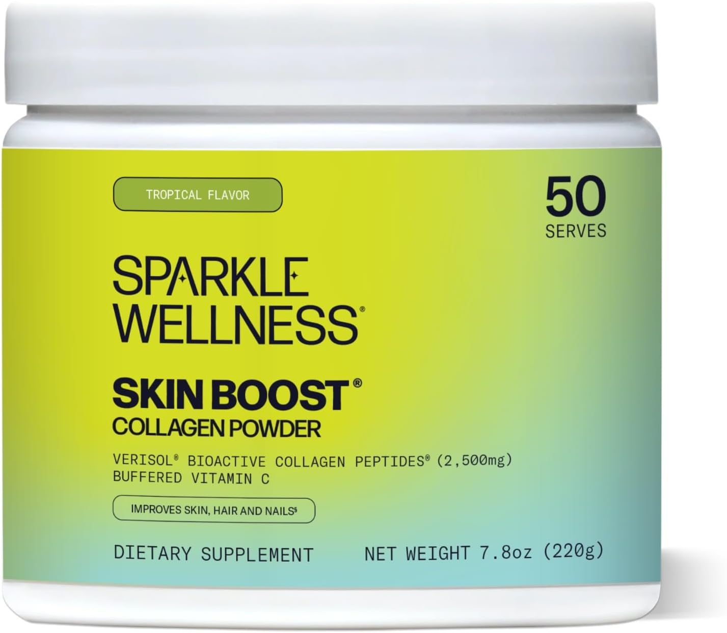 Hydrolyzed Collagen Powder - Sparkle Skin Boost (Tropical Coconut Pineapple) [50-Serves] Verisol Collagen Hydrolysate Protein Powder Vitamin C Paleo Non-GMO Gluten Free Beauty Supplement Drink