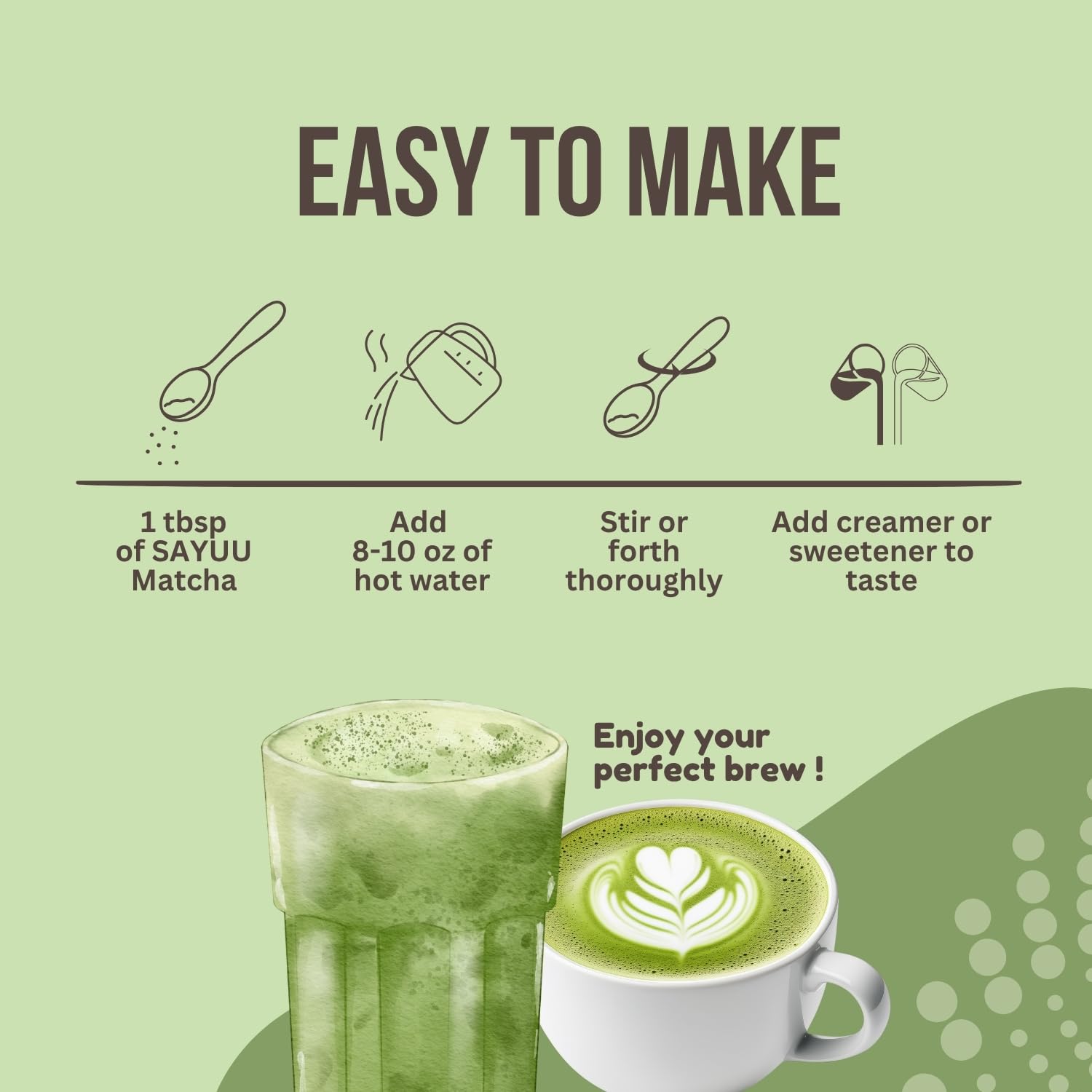 SAYUU Mushroom Matcha Coffee Powder – Instant coffee Blend with Functional Mushrooms for Calm Focus, Stamina, and Immune Support - 30 Servings