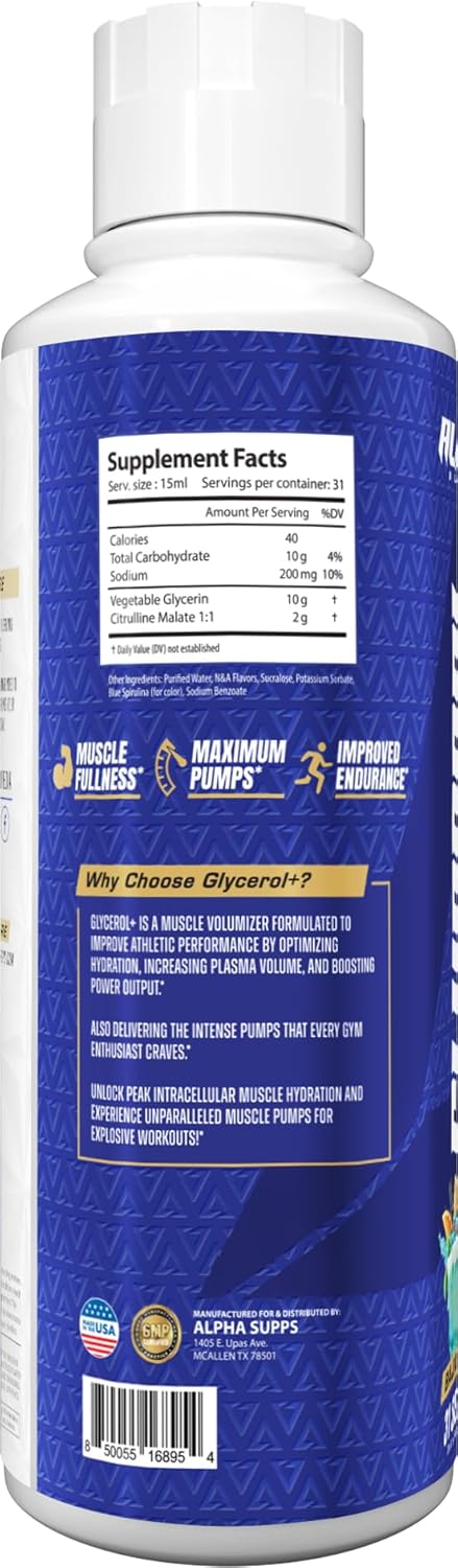 Glycerol+ Liquid Pump Formula - Stim-Free Liquid Glycerol and Citrulline High-Performance Supplement for Enhanced Muscle Pumps, Hydration, & Endurance (31 Servings, Baja Twist)