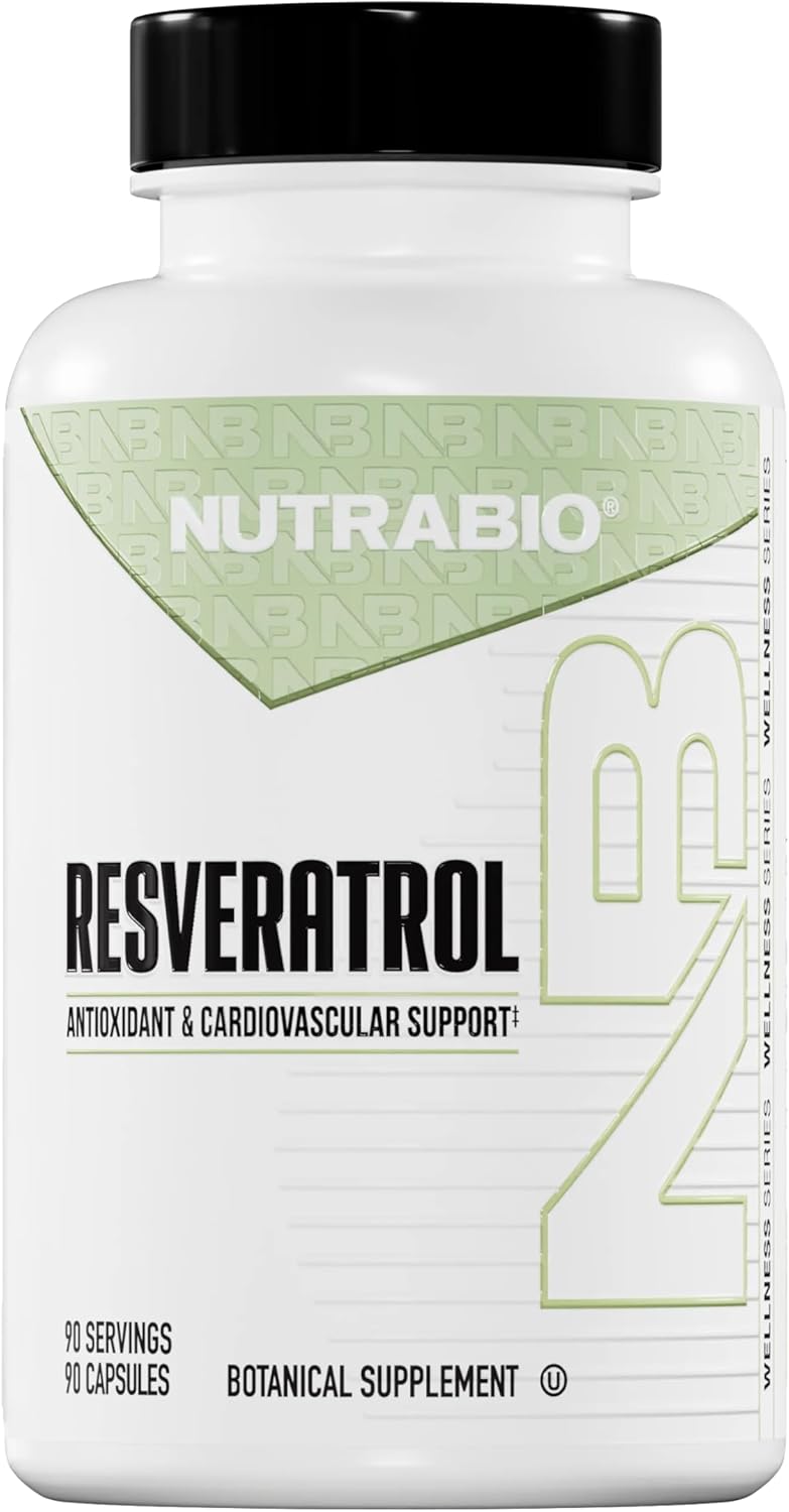 NutraBio 98% Pure Resveratrol Supplement 500mg - Standardized to 490mg Trans Resveratrol Supplement, Heart Health and Antioxidant Defense-90 Capsules- 90 Servings
