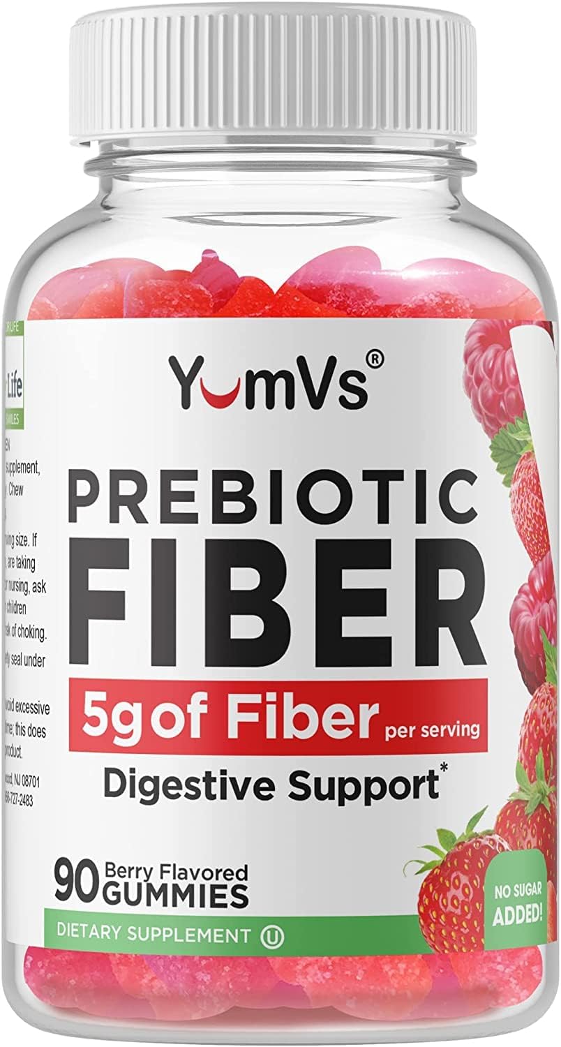 Yum-Vs - Prebiotic Fiber Gummies for Adults & Kids - 5g Digestive Aid Gummy Fiber Supplement - Keto Friendly Prebiotic Daily Fiber Supplement for Women & Men - No Sugar Added Dietary Fiber (90 Count)