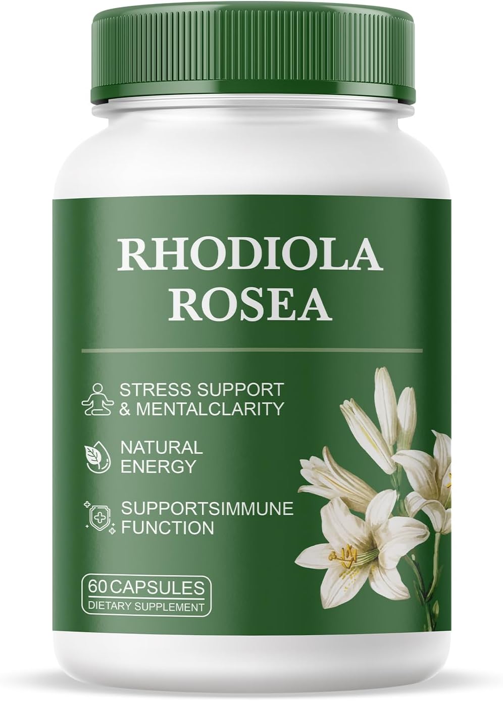 Rhodiola Rosea Supplement – 500mg Rhodiola Rosea Extract, Stress, Energy & Mood Support, Gluten-Free, Non-GMO, Vegetarian – 60 Capsules