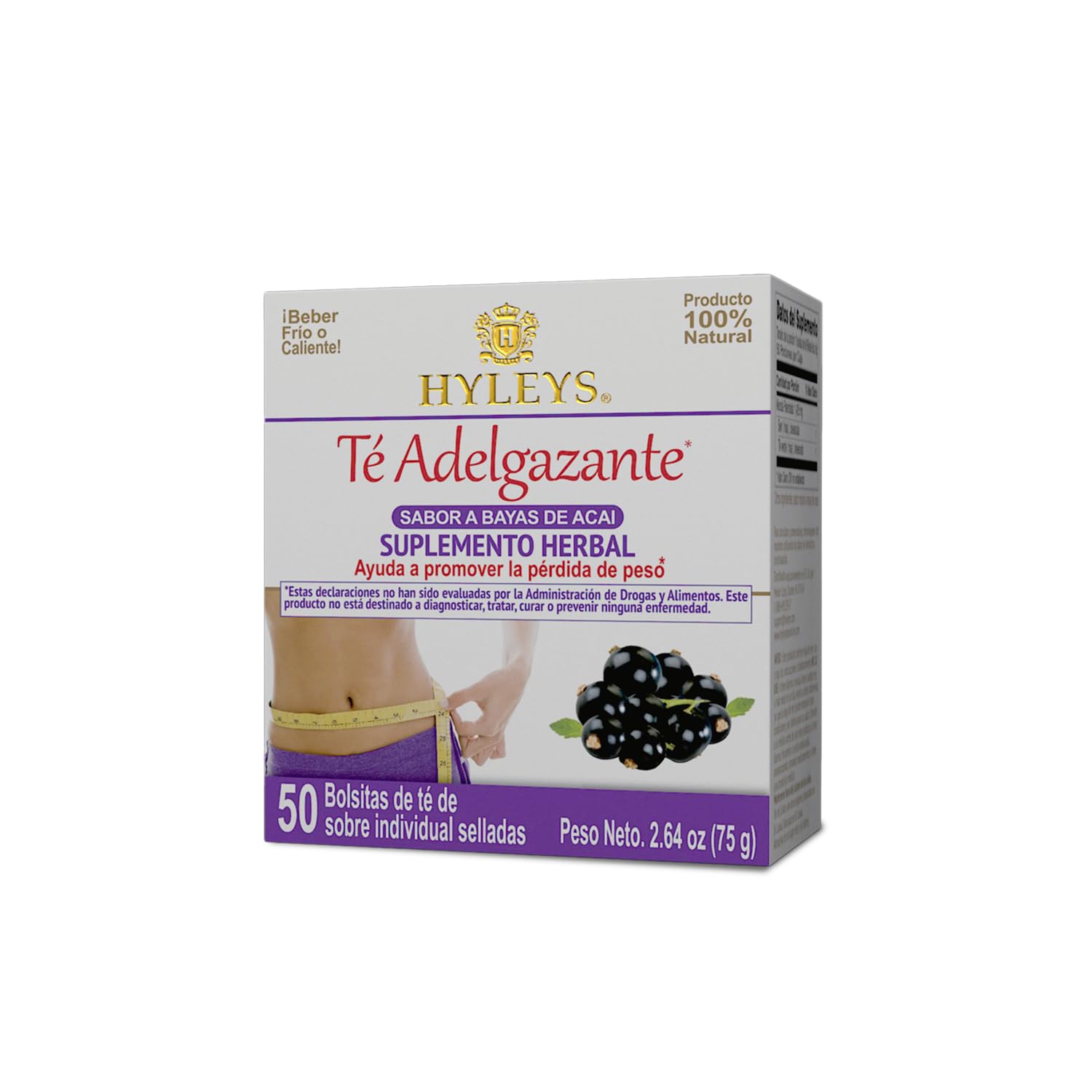 Hyleys Slim Tea Weight Loss Herbal Supplement with Acai Berry - Cleanse and Detox - 50 Tea Bags (1 Pack)