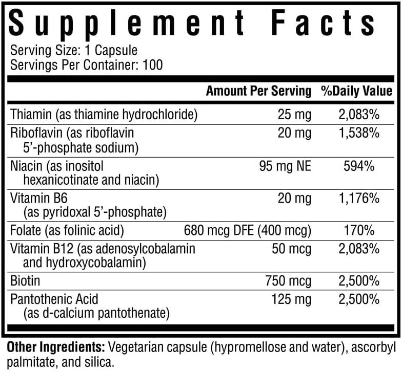 Seeking Health B Complex MF, Methyl-Free Forms of Folate and Vitamin B12, Healthy Energy, Immune System, Mood, and Memory Support, Vegan and Vegetarian (100 Capsules)*