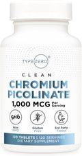 Type Zero Clean Chromium Picolinate Tablets (120 Servings, 1,000 MCG Per Serving) - Non-GMO, Gluten Free