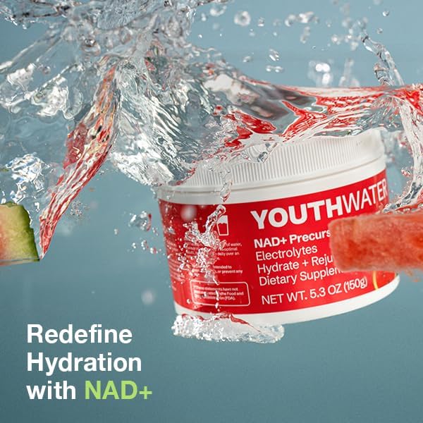 NAD+ Electrolyte Powder – Cellular Hydration & Longevity Support – Watermelon Flavor – 5 Calories, No Added Sugar, Non-GMO, Essential Vitamins & Minerals – 30 Servings