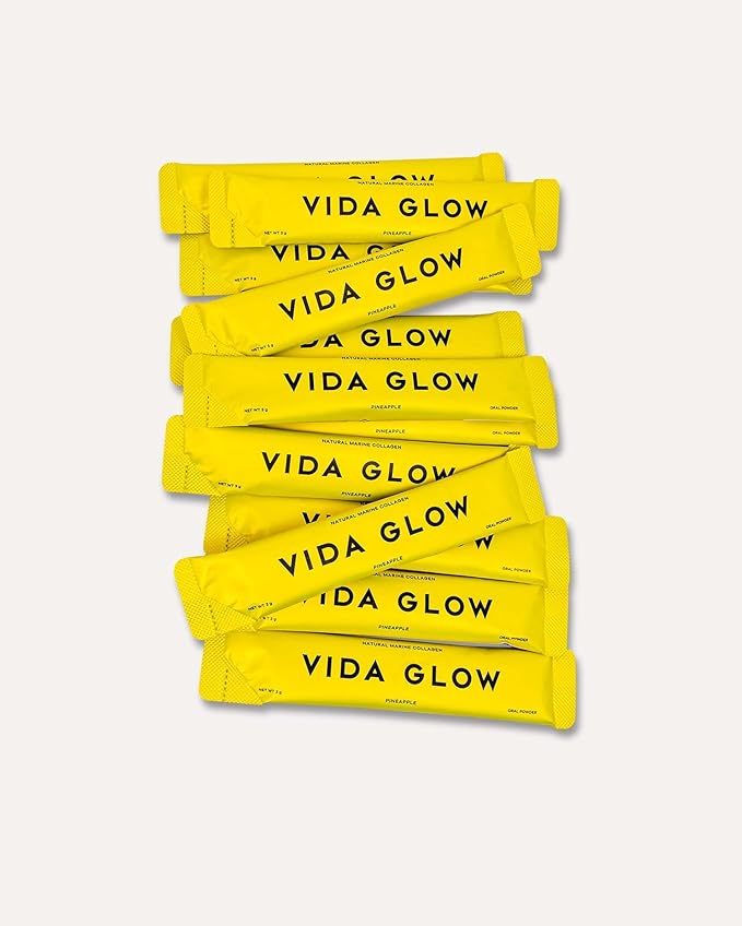 Vida Glow Marine Collagen Powder - Anti Aging Supplement with Collagen Peptides, Promotes Glowing Skin, Strong Nails, Healthy Hair | 30 Servings, Pineapple Flavor