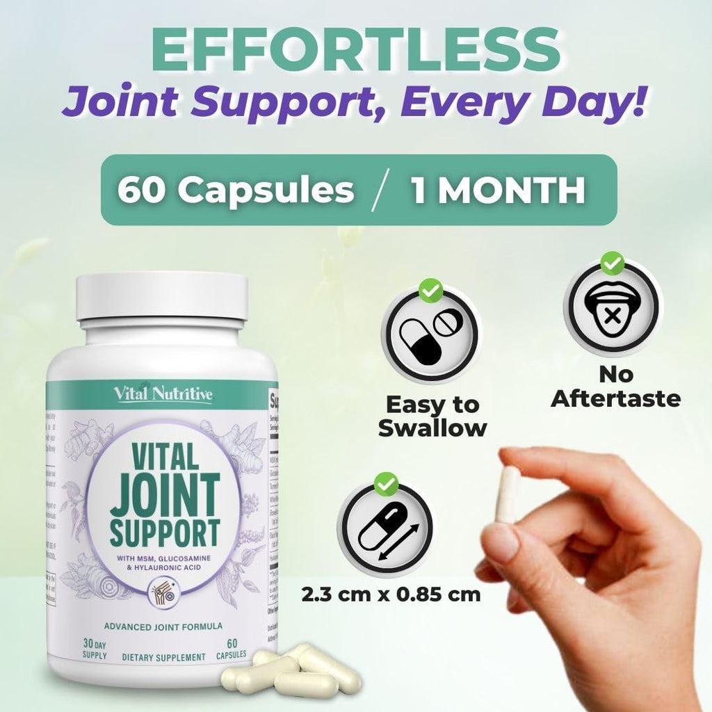 Joint Support Supplement for Men and Women – Glucosamine, MSM, Hyaluronic Acid, and Turmeric – Supports Joint Health – 30 Days Supply